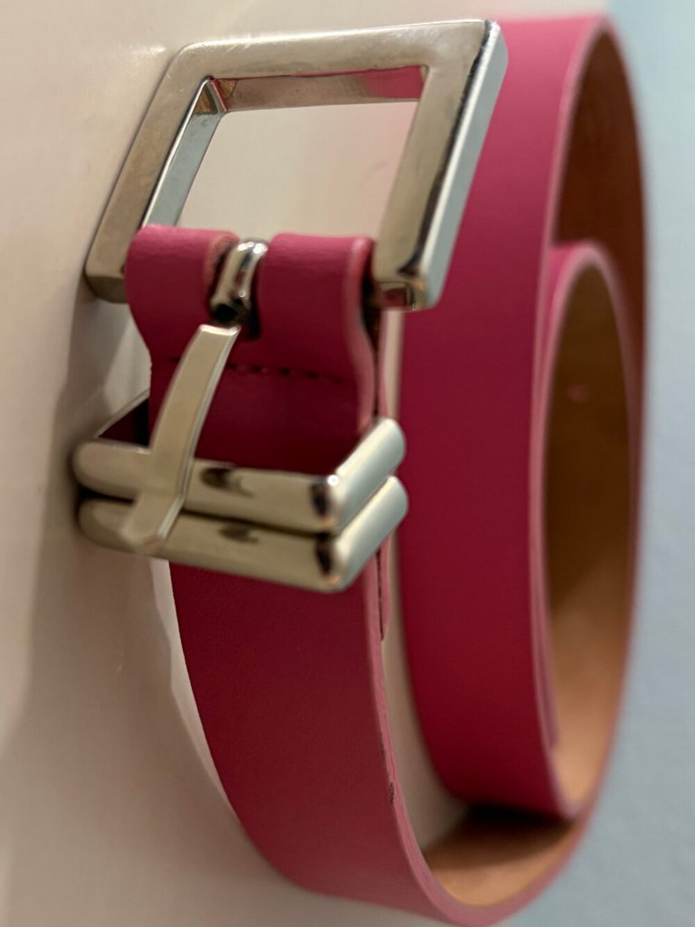 Talbots Hot Pink Genuine Leather Belt Silver Buckle Italy Size S